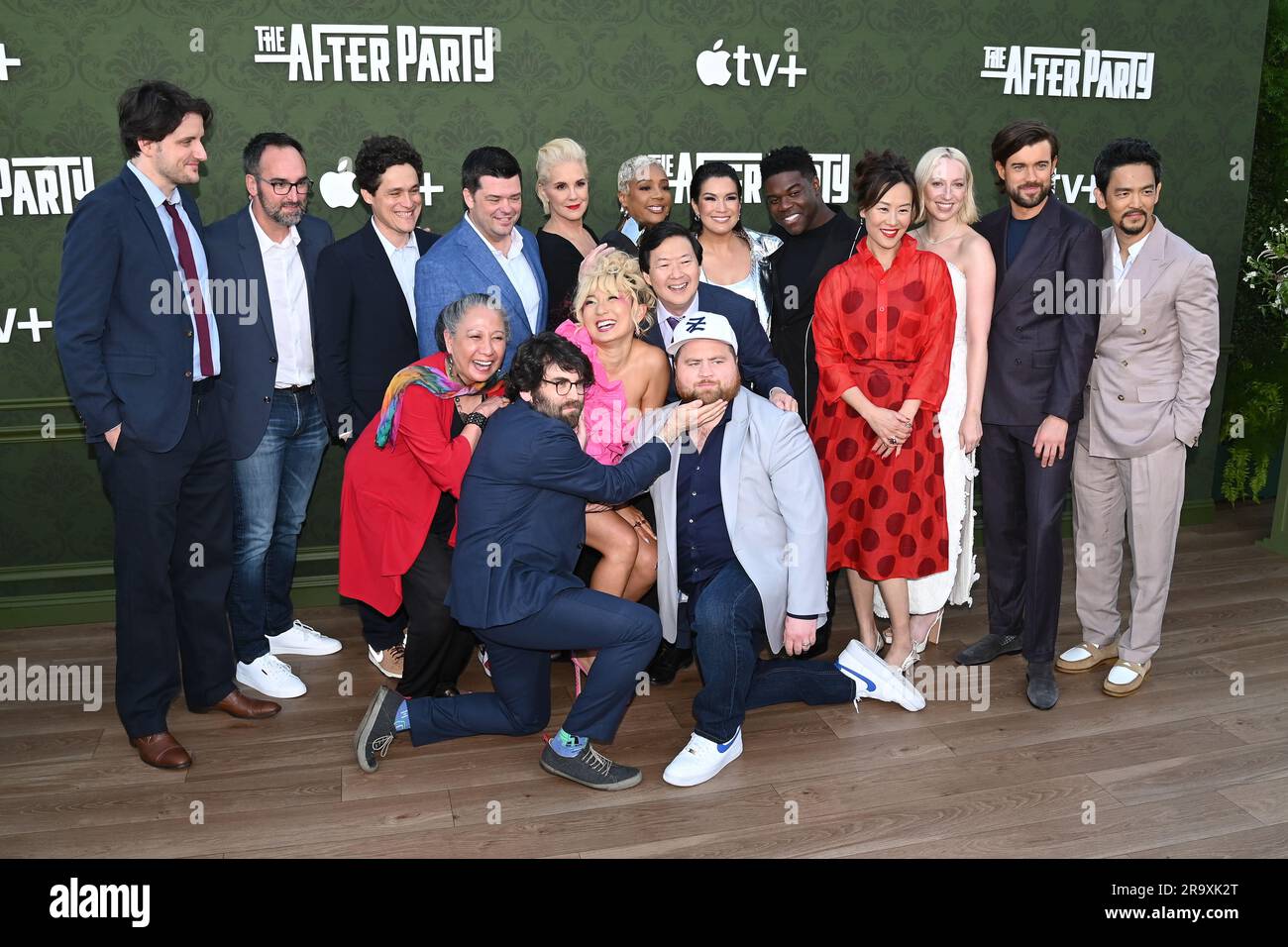 June 28, 2023, Westwood, California, United States: (L-R) Anthony King, John Gemberling, Jade Wu, Elizabeth Perkins, Ken Jeong, Zach Woods, Poppy Liu, Vivian Wu, Tiffany Haddish, Paul Walter Hauser, Zoe Chao, Sam Richardson, Jack Whitehall, Anna Ryan Konkle, John Cho, Amy Boland Hauser and Paul Walter Hauser attend Apple's ''The Afterparty'' Season 2. (Credit Image: © Billy Bennight/ZUMA Press Wire) EDITORIAL USAGE ONLY! Not for Commercial USAGE! Stock Photo