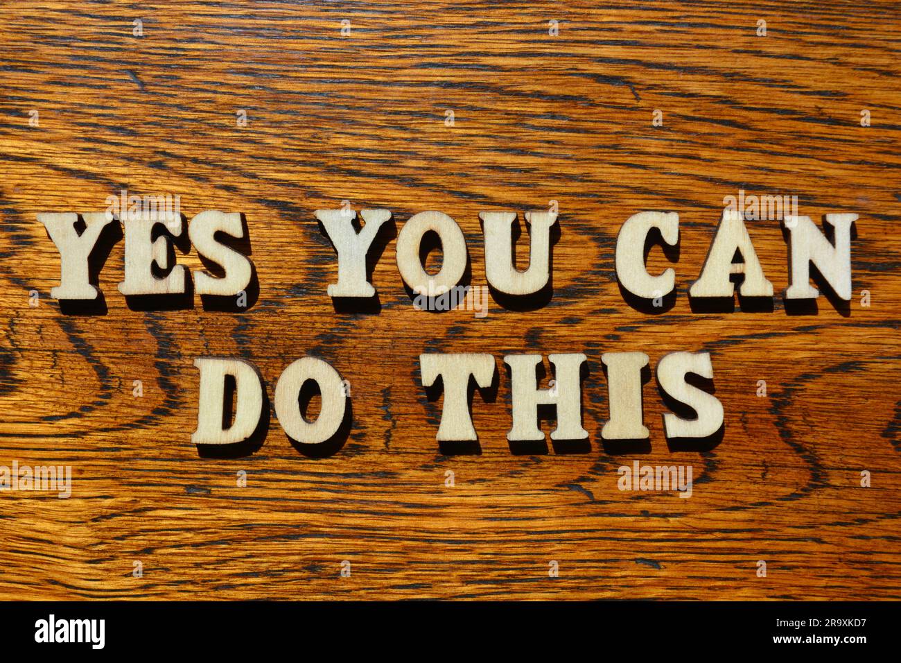 Yes You Can Do This, words in wooden alphabet letters isolated on antique oak wood background Stock Photo