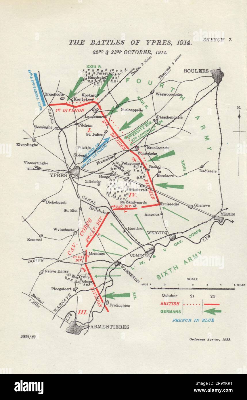 Battle of Ypres, 22nd & 23rd October, 1914. First World War. 1925 old ...
