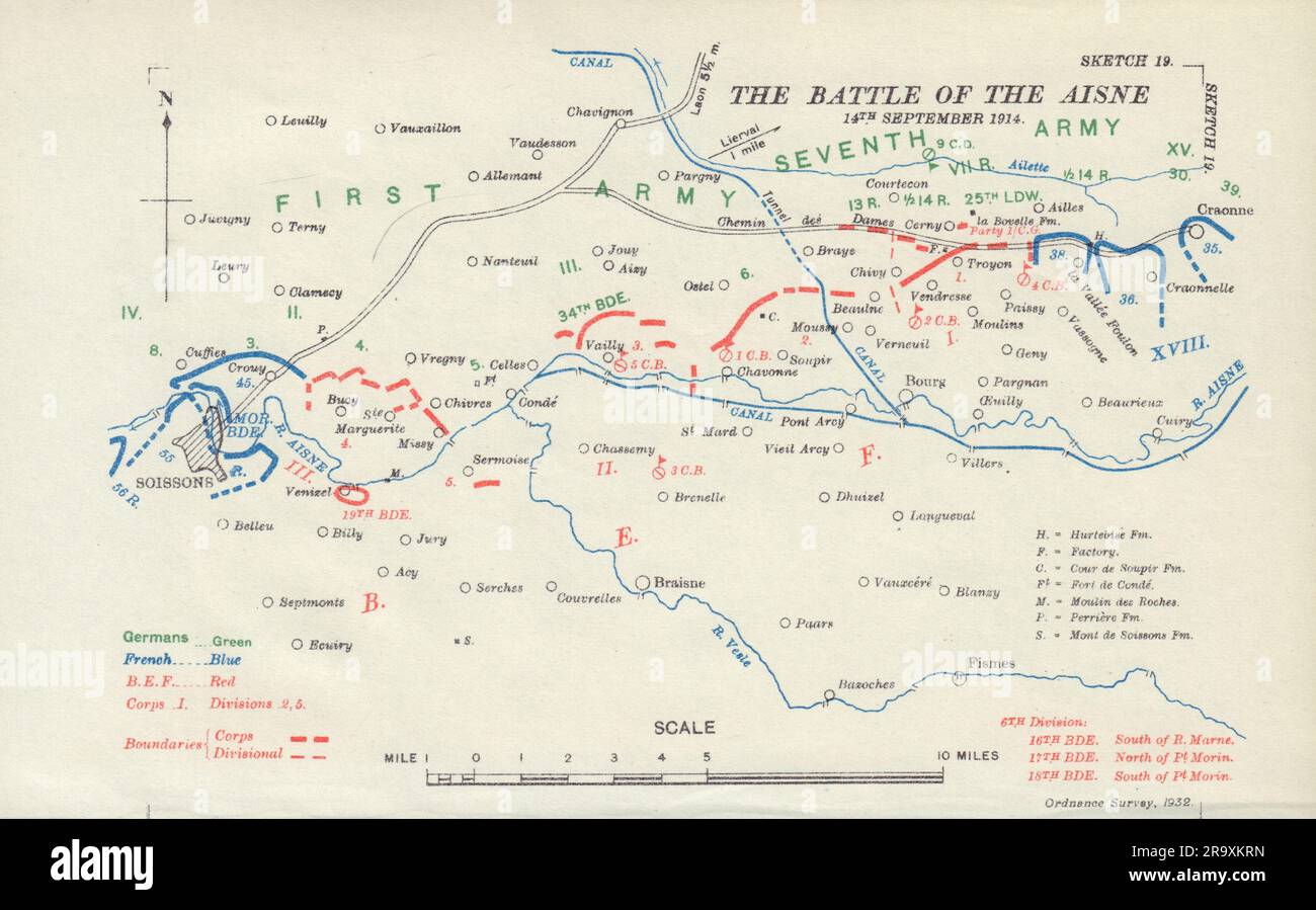 The Battle of the Aisne 14th September 1914. First World War. 1933 old ...