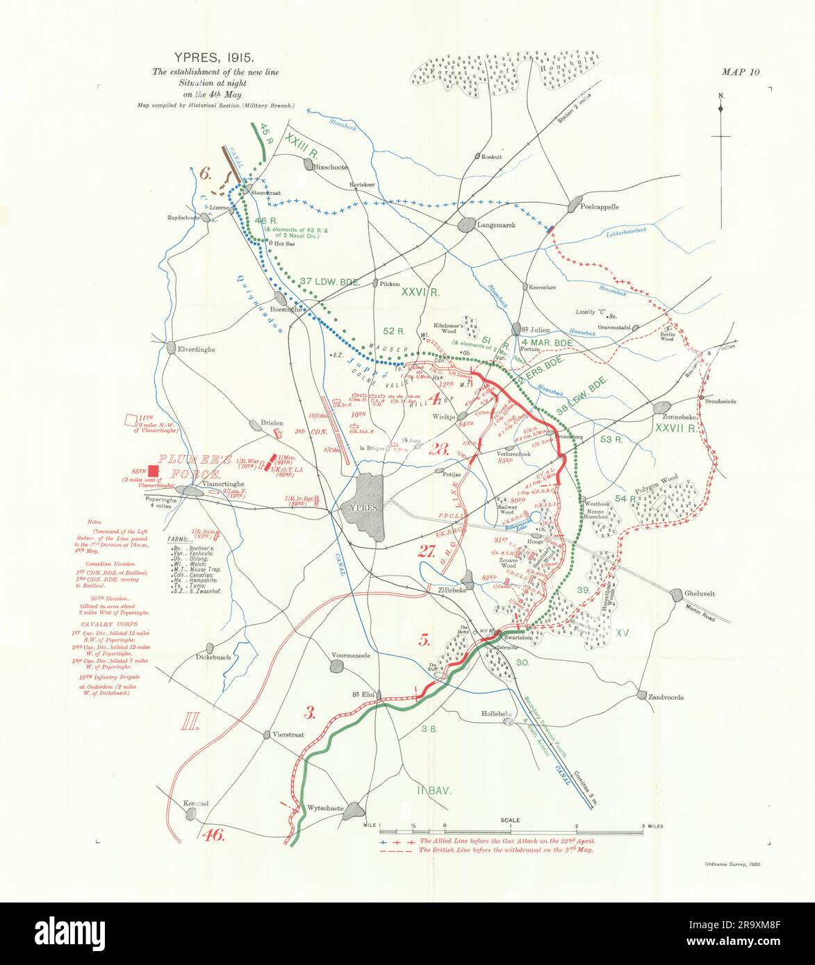 Battle of Ypres. Situation at night on 4th May 1915. First World War ...