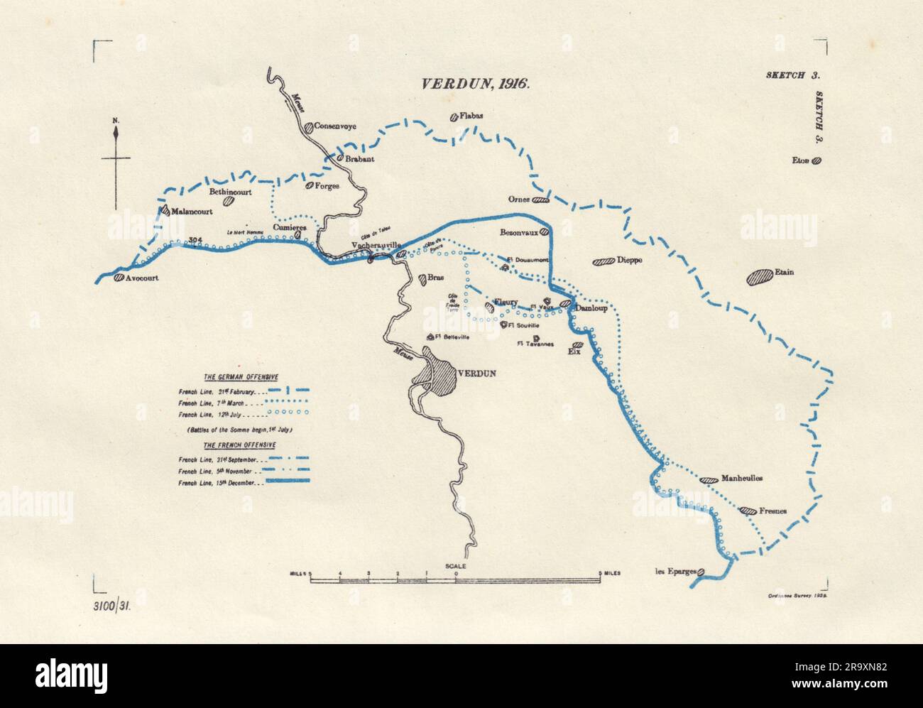 Battle of Verdun, 1916. First World War. 1932 old vintage map plan chart Stock Photo
