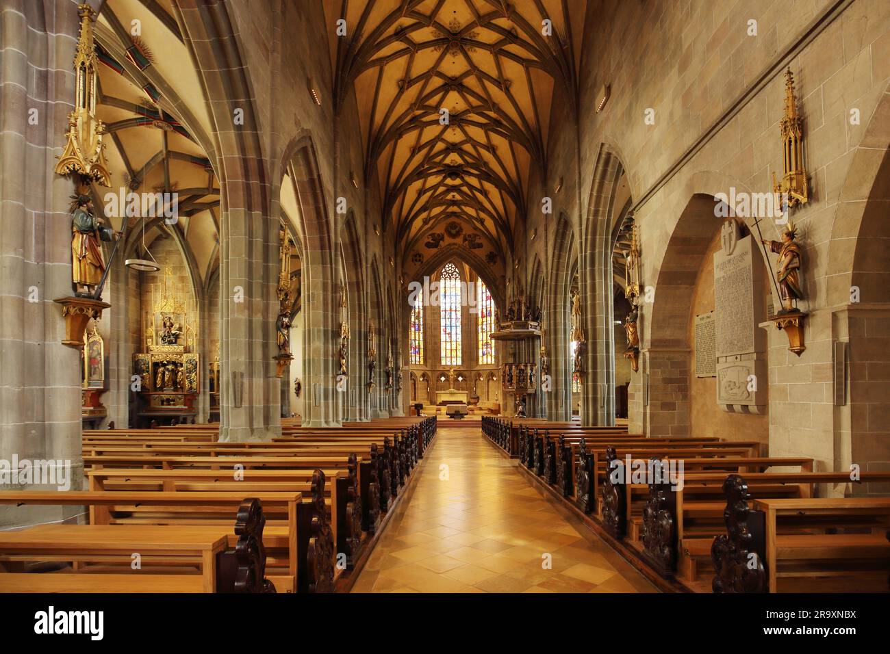 Interior view of the late Gothic Holy Cross Minster, Rottweil, Neckar Valley, Baden-Württemberg, Germany Stock Photo