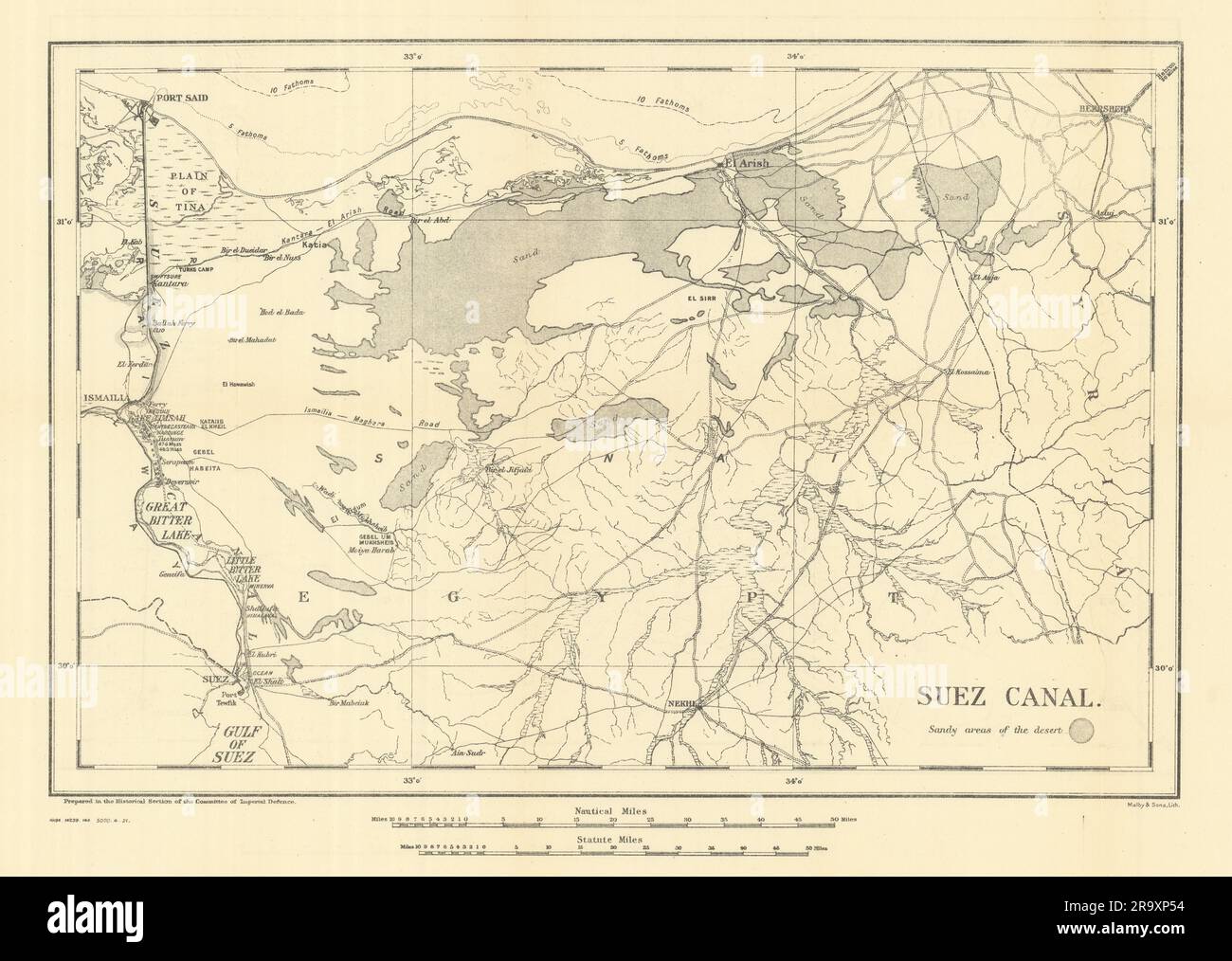 Suez Canal 1915. First World War. 1921 old antique vintage map plan chart Stock Photo