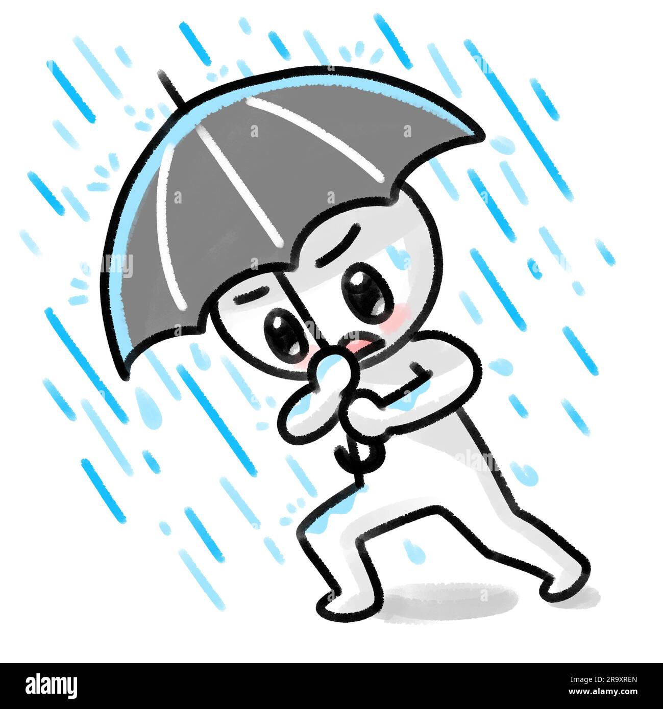 torrential rain, Illustration character expression of heavy rain Stock Photo