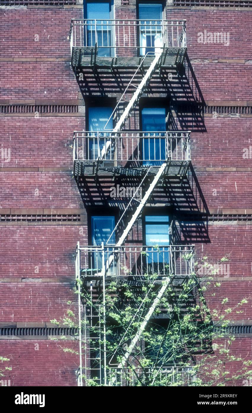 Fire escape on outside of building in Columbus Avenue, New York. Stock Photo