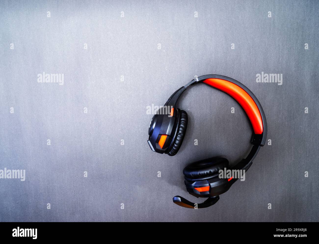 Wireless Over-Ear full size Headphones, Black leather isolated on black background with clipping