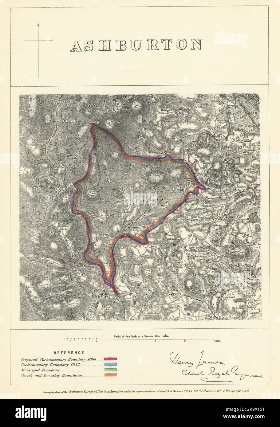 Ashburton, Devon. JAMES. Parliamentary Boundary Commission 1868 old map