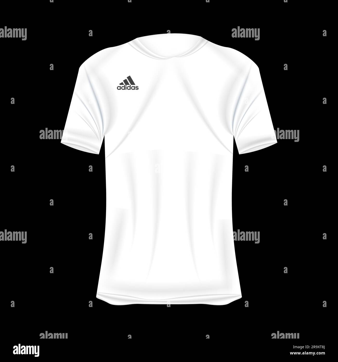 Adidas logo T-shirt mockup in white colors. Mockup of realistic shirt with  short sleeves. Blank t-shirt template with empty space for design. Adidas b  Stock Vector Image & Art - Alamy