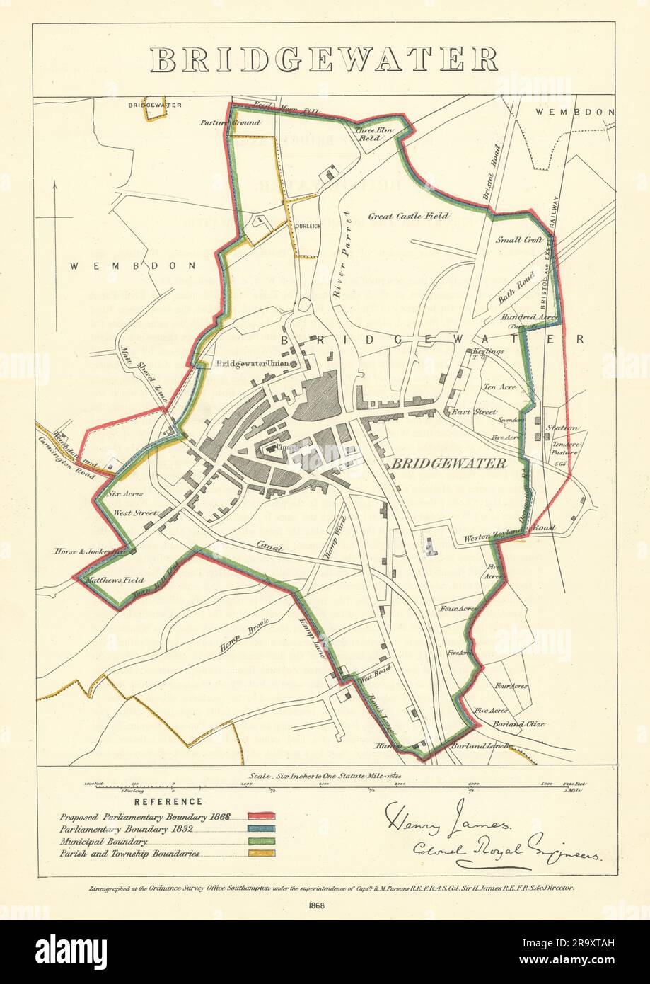 Bridgwater, Somerset. JAMES. Parliamentary Boundary Commission 1868 old map Stock Photo