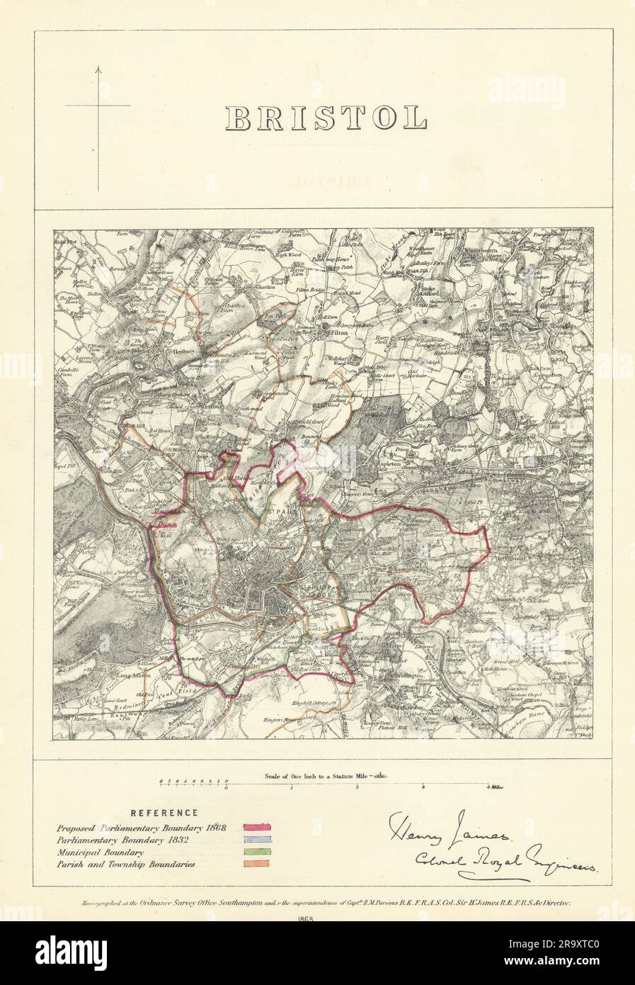 Bristol, Gloucestershire. JAMES. Parliamentary Boundary Commission 1868 map Stock Photo