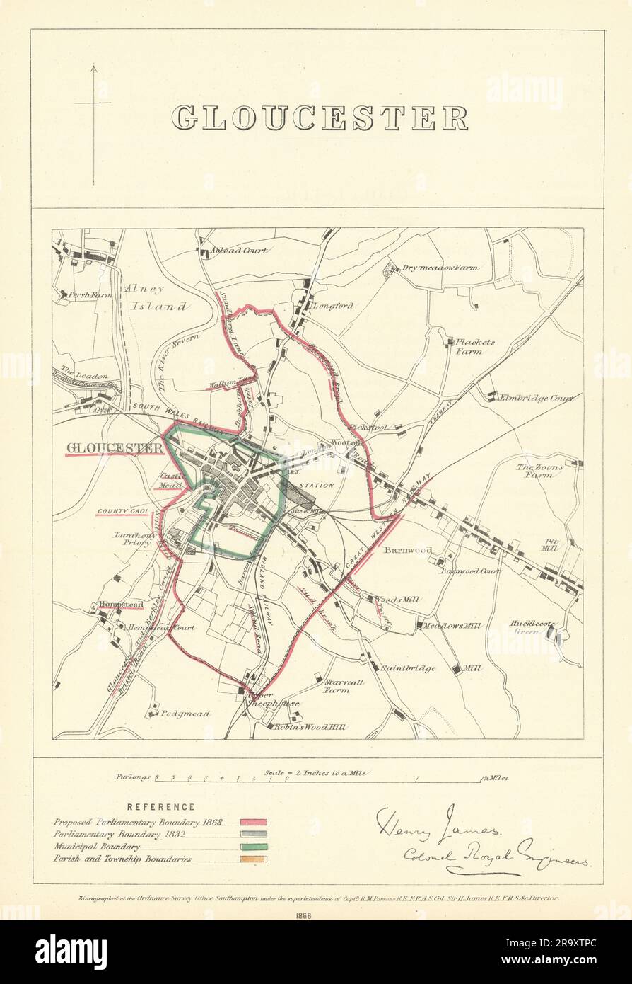 Gloucester, Gloucestershire. JAMES. Parliamentary Boundary Commission 1868 map Stock Photo