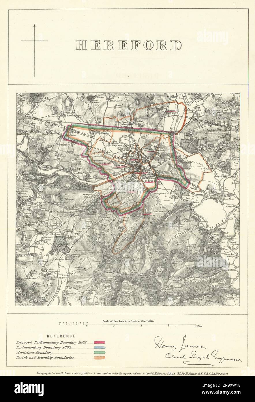 Hereford, Herefordshire. JAMES. Parliamentary Boundary Commission 1868 old map Stock Photo