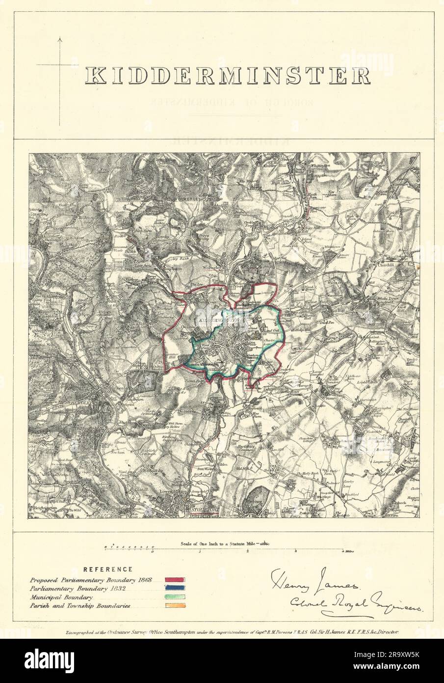 Kidderminster, Worcestershire. JAMES. Parliamentary Boundary Commission 1868 map Stock Photo