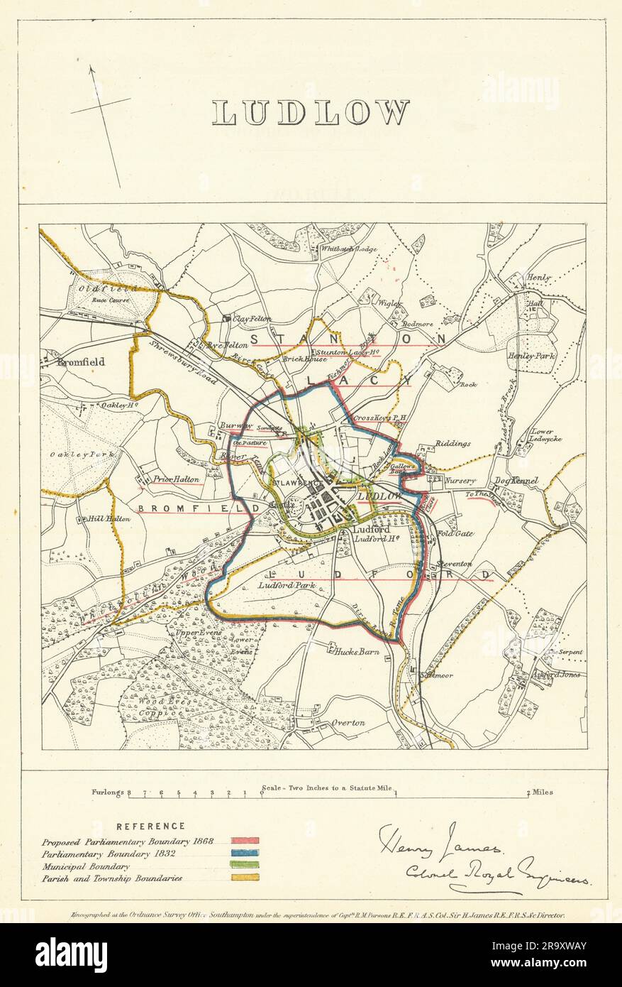 Ludlow, Shropshire. JAMES. Parliamentary Boundary Commission 1868 old map Stock Photo