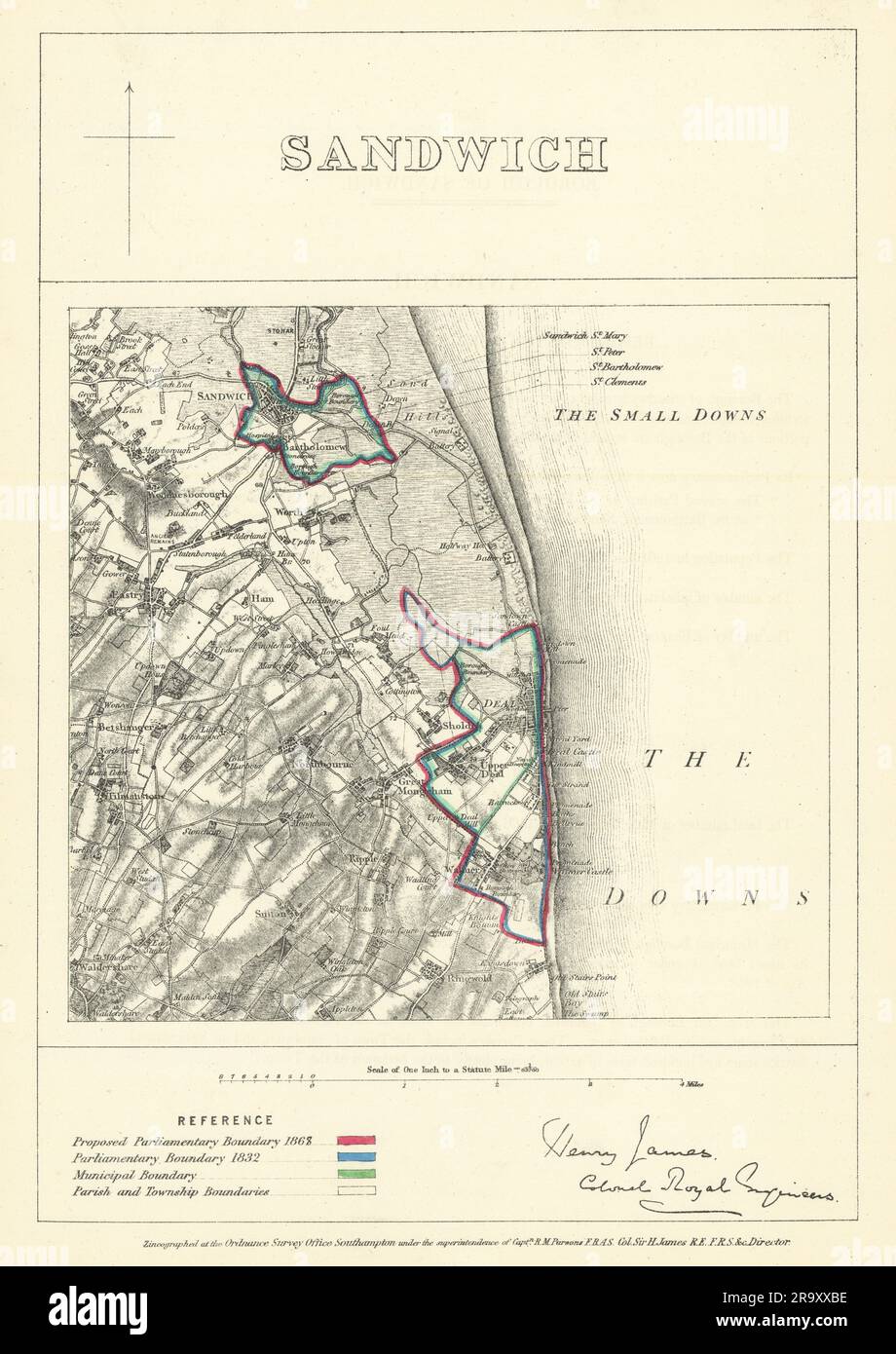 Sandwich, Kent. JAMES. Parliamentary Boundary Commission 1868 old