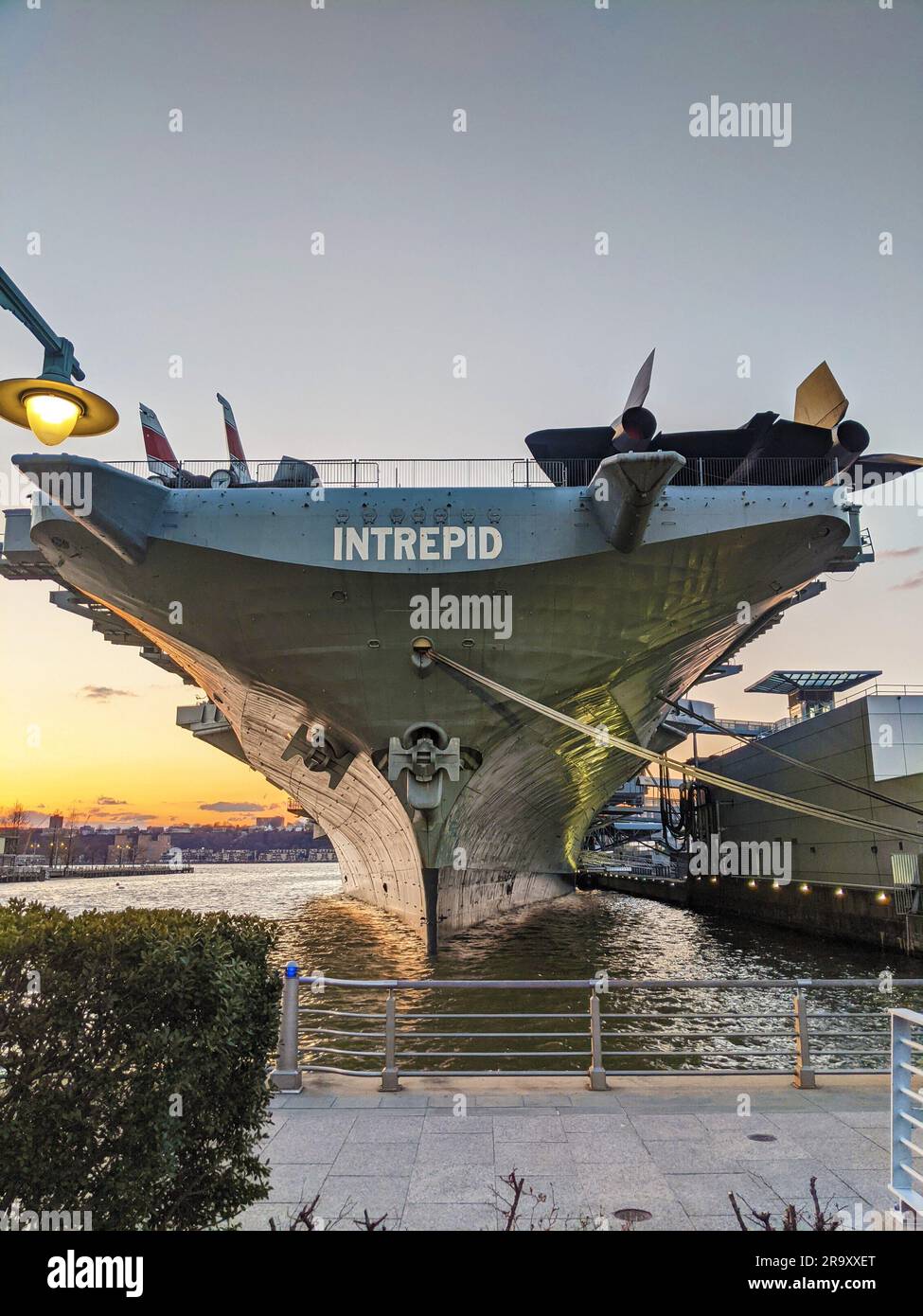 New York, USA - January 21, 2023: Exterior view of the USS Intrepid Sea, Air & Space Museum, a historic aircraft carrier located in NYC Stock Photo