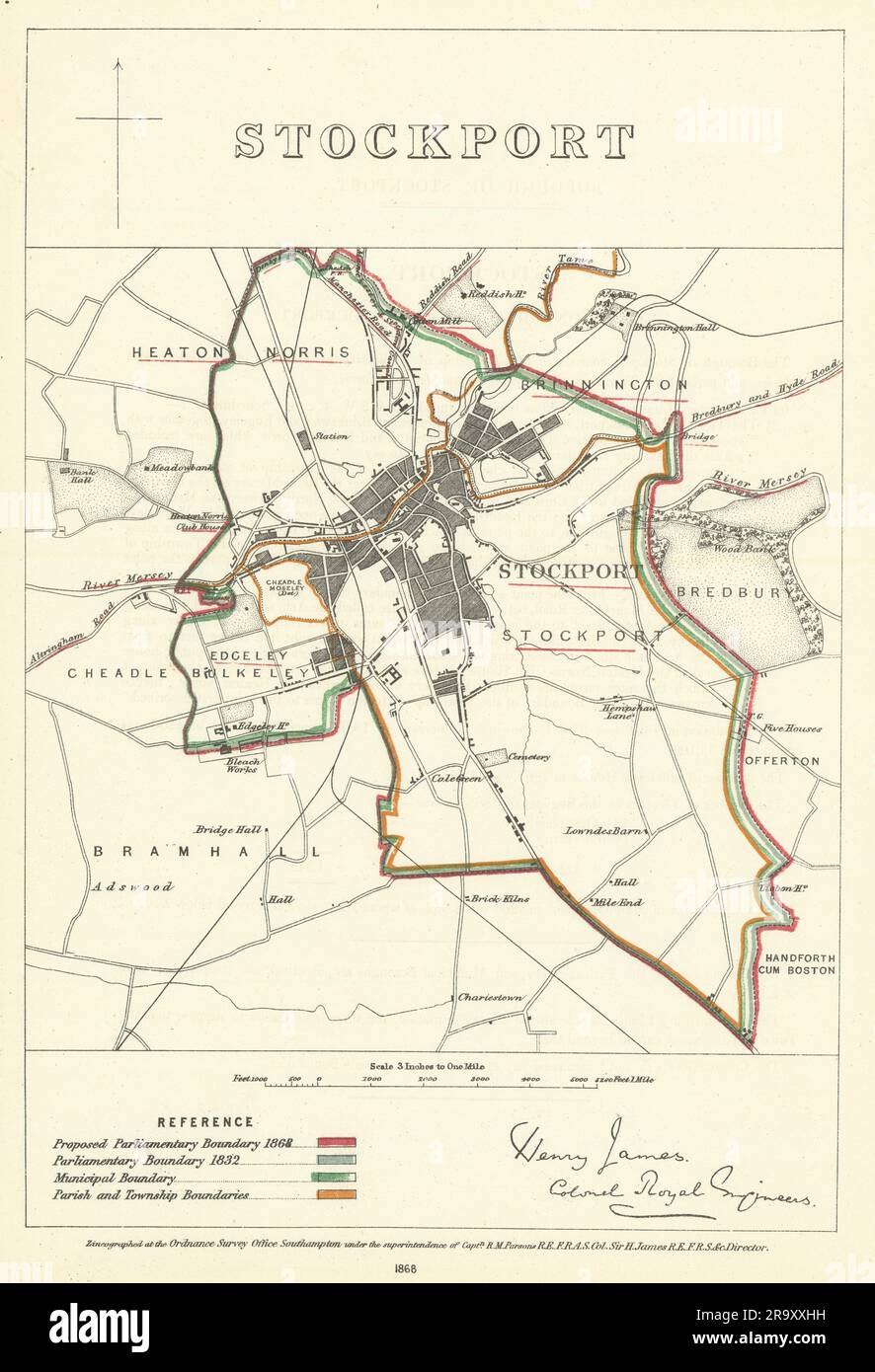 Stockport, Cheshire. JAMES. Parliamentary Boundary Commission 1868 old