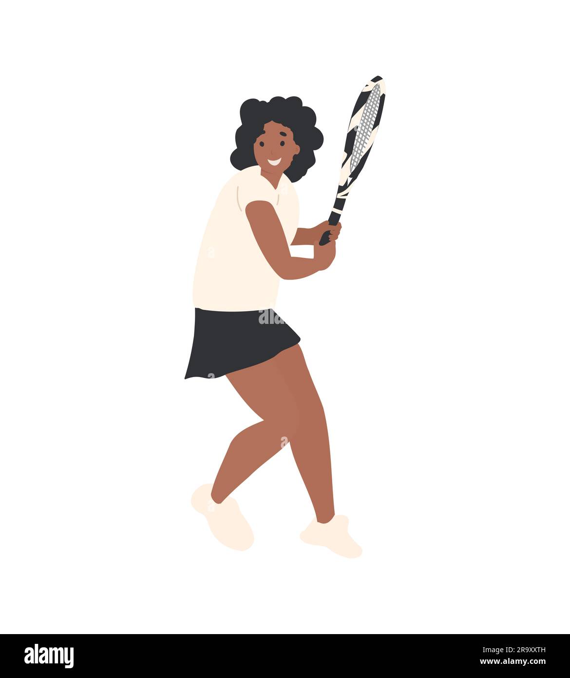 tennis player black woman, playing tennis Stock Vector