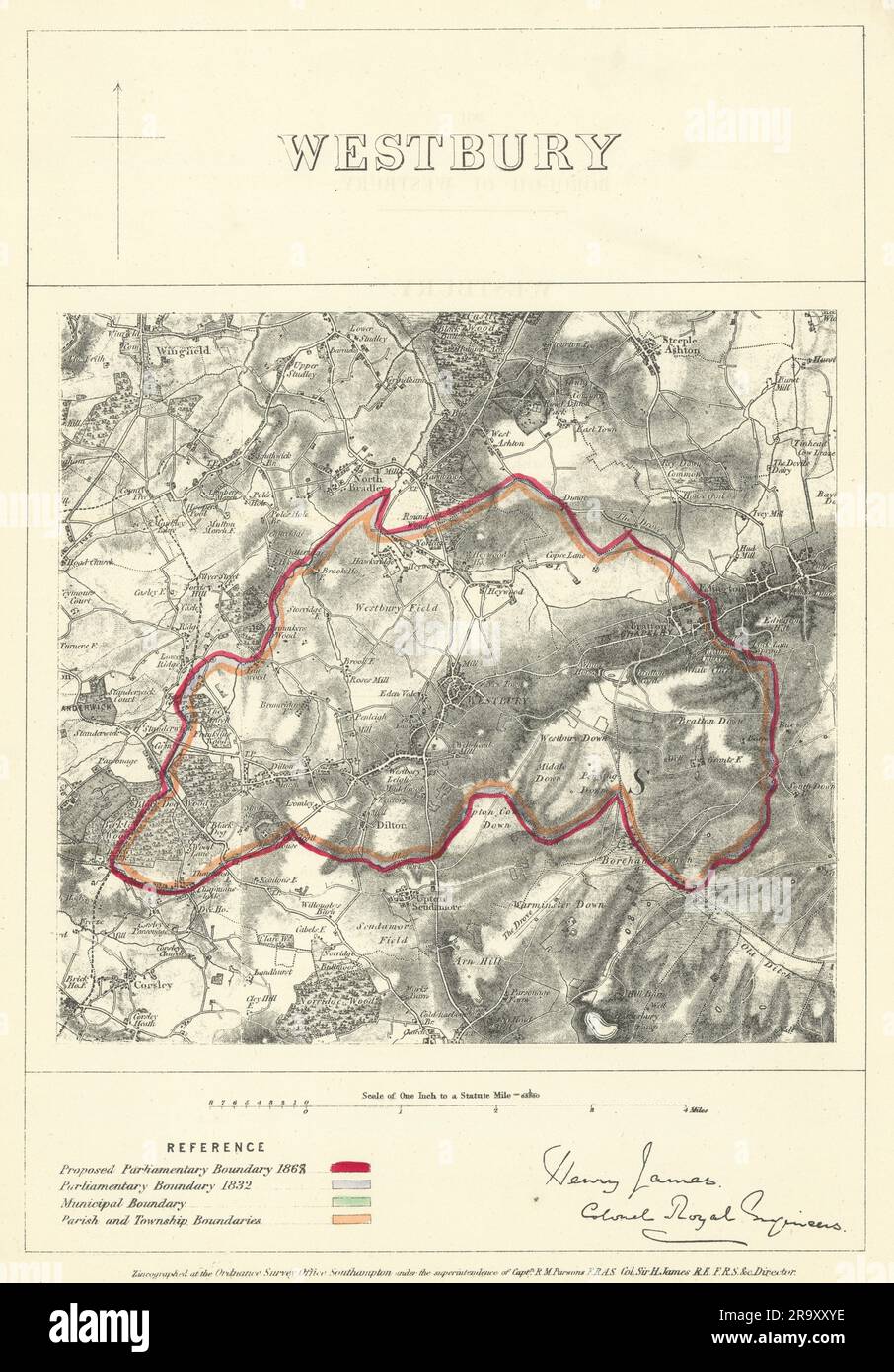 Westbury, Wiltshire. JAMES. Parliamentary Boundary Commission 1868 old