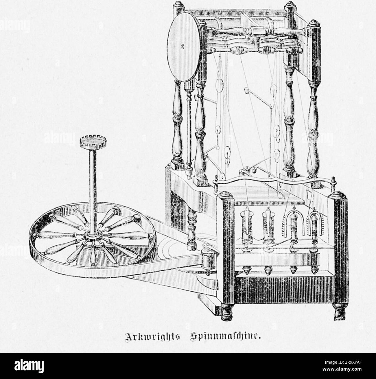 technics, machinery, Water frame spinning frame of Richard Arkwright and John Kay, 1769, ADDITIONAL-RIGHTS-CLEARANCE-INFO-NOT-AVAILABLE Stock Photo