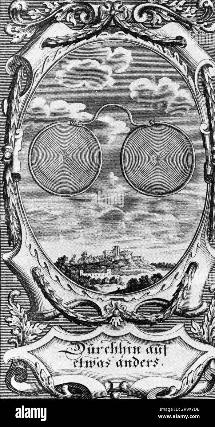 medicine, ophthalmology, glasses, See through on something different, after copper engraving, ARTIST'S COPYRIGHT HAS NOT TO BE CLEARED Stock Photo