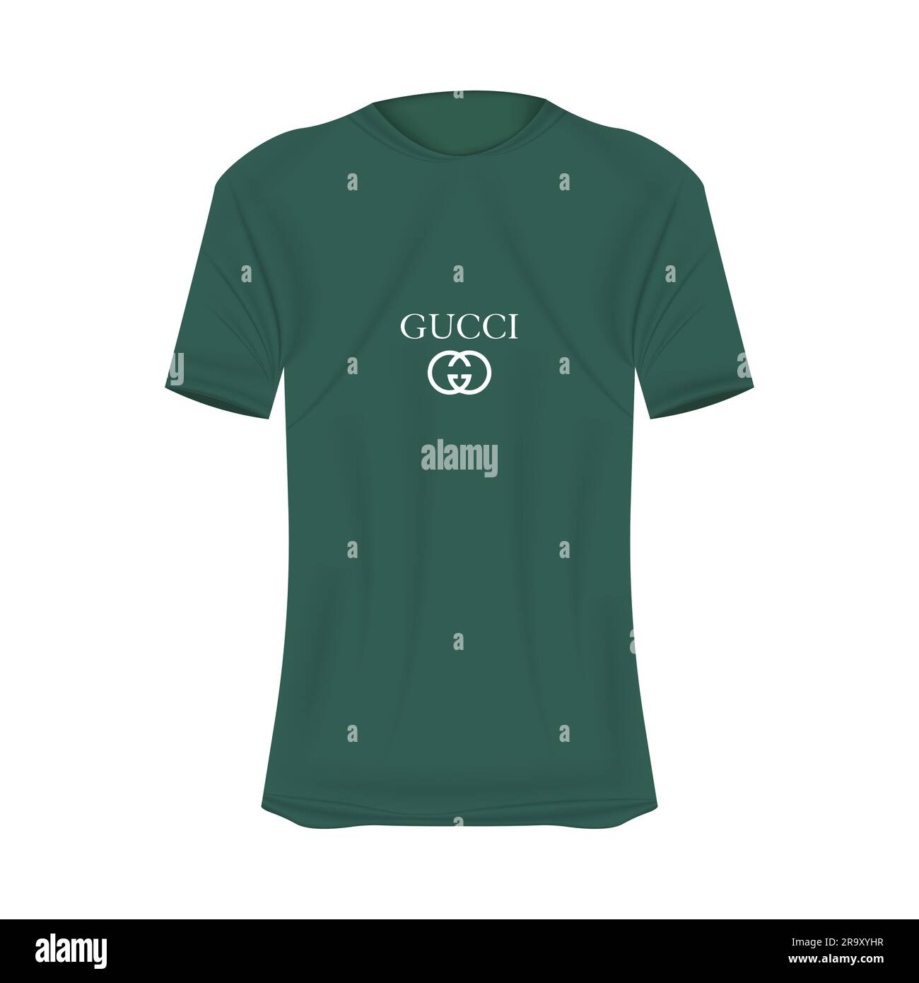 Gucci logo T-shirt mockup in green colors. Mockup of realistic shirt ...