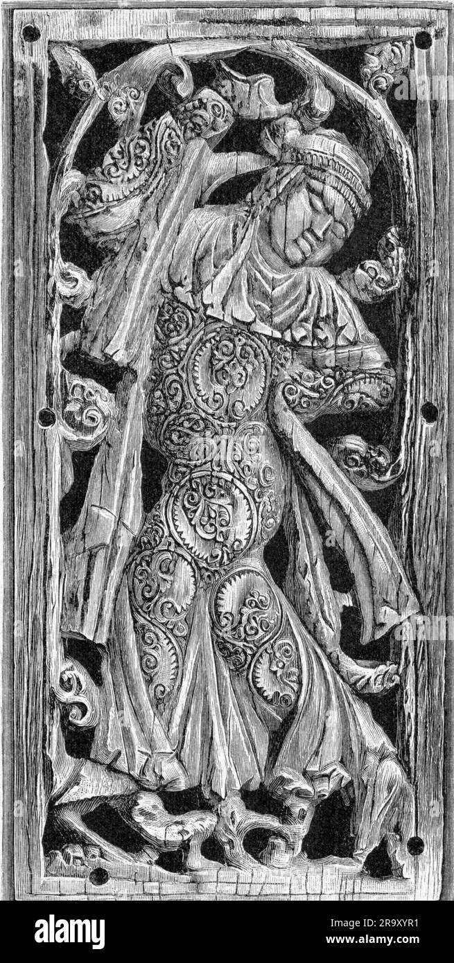 dance, dancer at the court of Palermo, wood engraving, 19th century, after an ivory carving, 12th century, ARTIST'S COPYRIGHT HAS NOT TO BE CLEARED Stock Photo