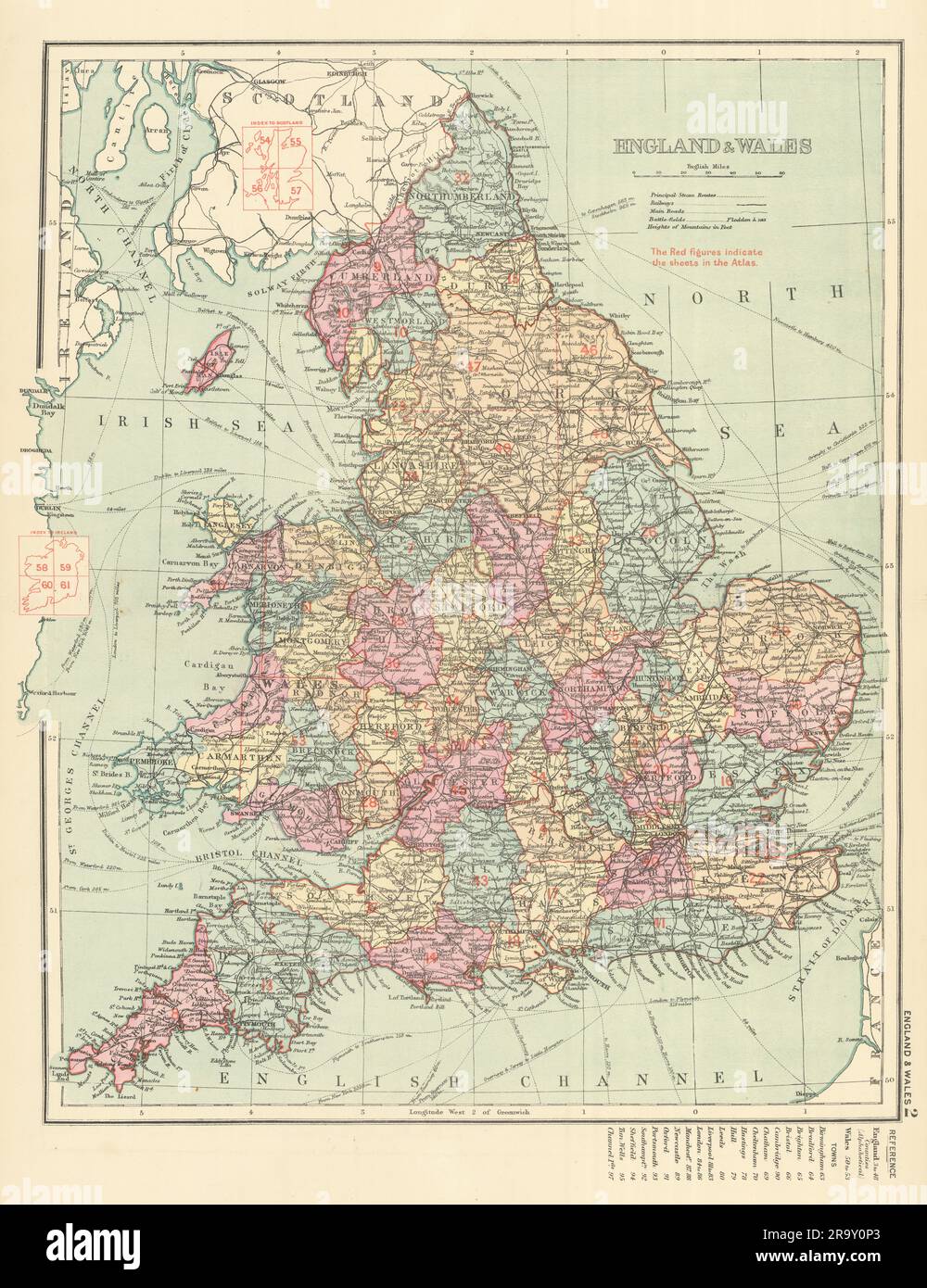 ENGLAND & WALES antique index map by GW BACON 1891 old plan chart Stock ...