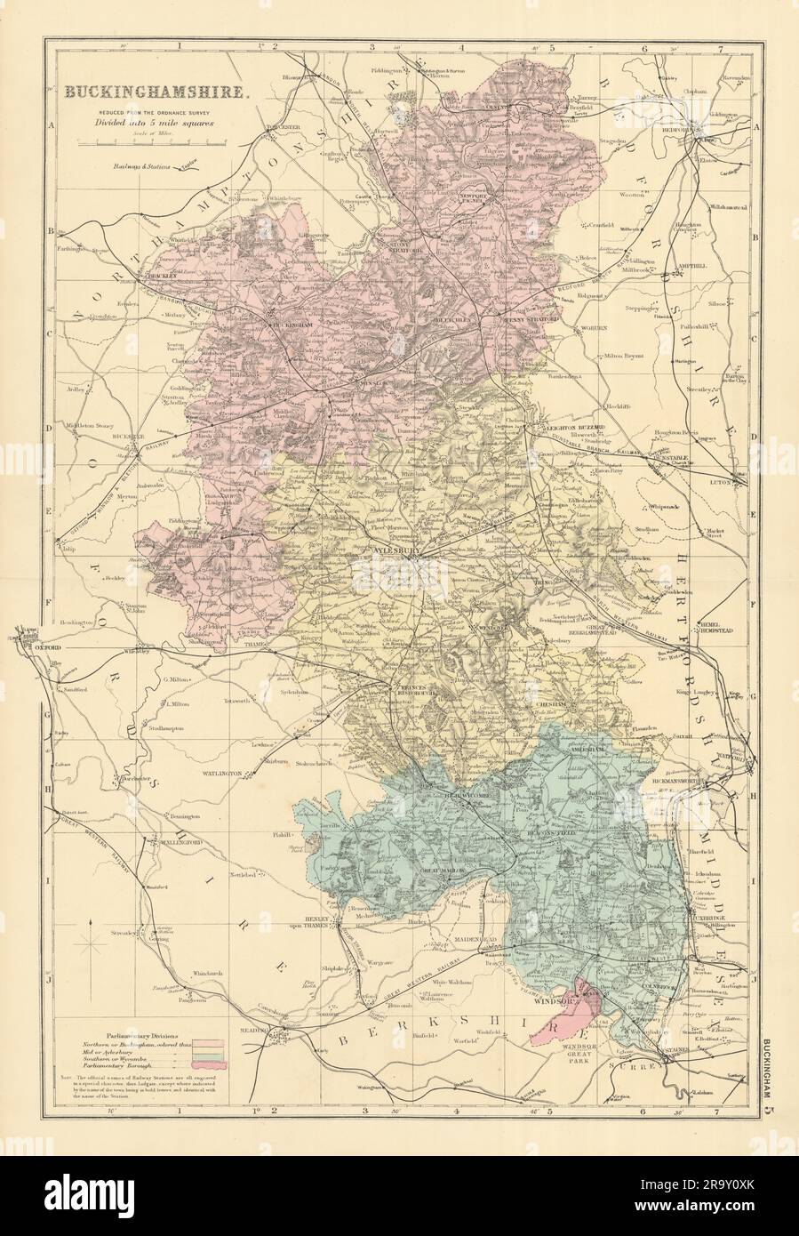 BUCKINGHAMSHIRE antique county map by GW BACON 1891 old plan chart ...