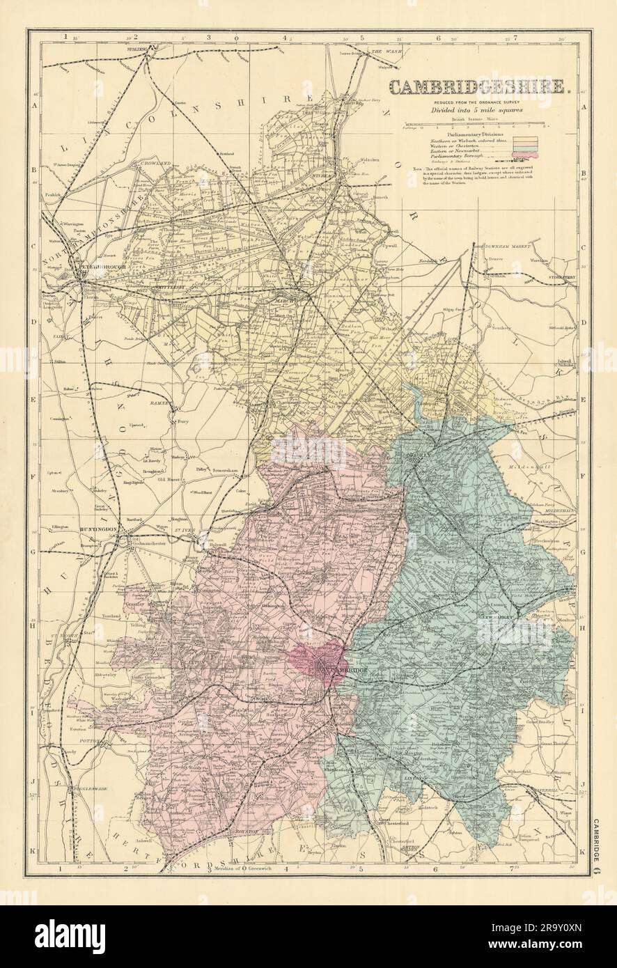 CAMBRIDGESHIRE antique county map by GW BACON 1891 old plan chart Stock ...
