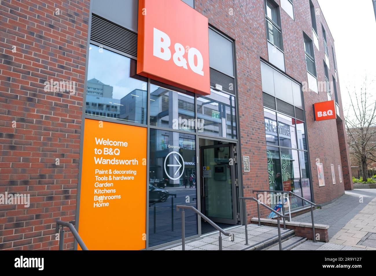 LONDON- MARCH, 2023: B & Q store in West London, British multinational DIY and home improvement retailing company Stock Photo