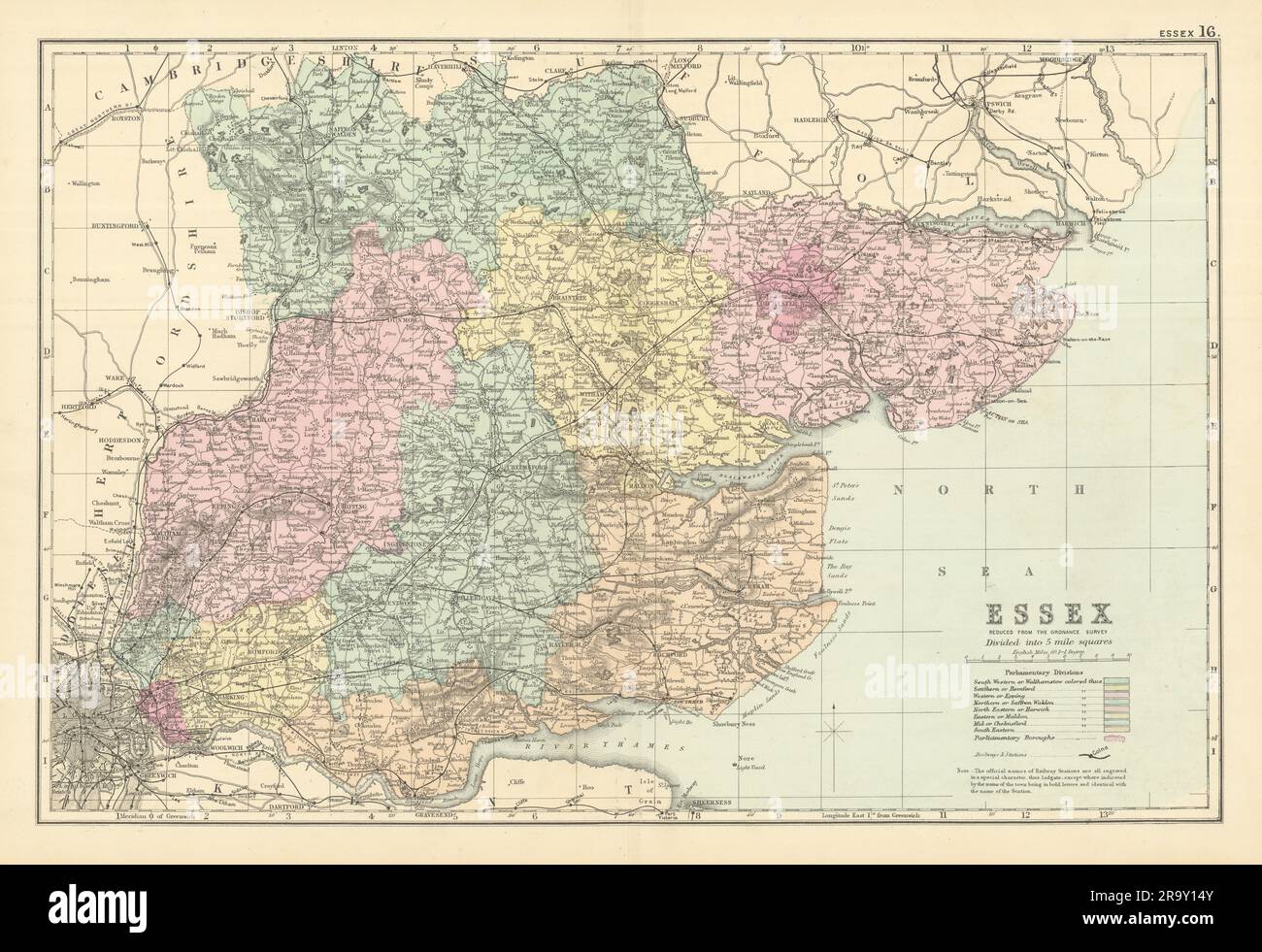 ESSEX antique county map by GW BACON 1891 old vintage plan chart Stock ...