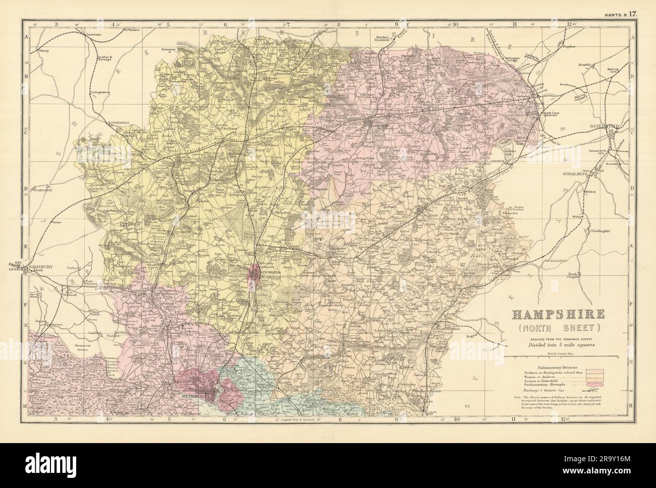 HAMPSHIRE (North) antique county map by GW BACON 1891 old chart Stock ...