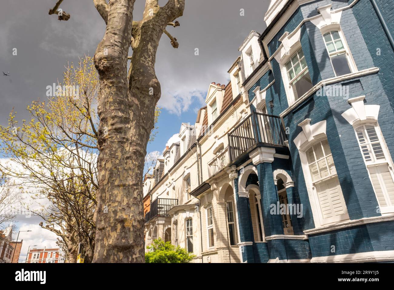 LONDON- APRIL, 2023: Upmarket terraced townhouses in Fulham, south west London Stock Photo