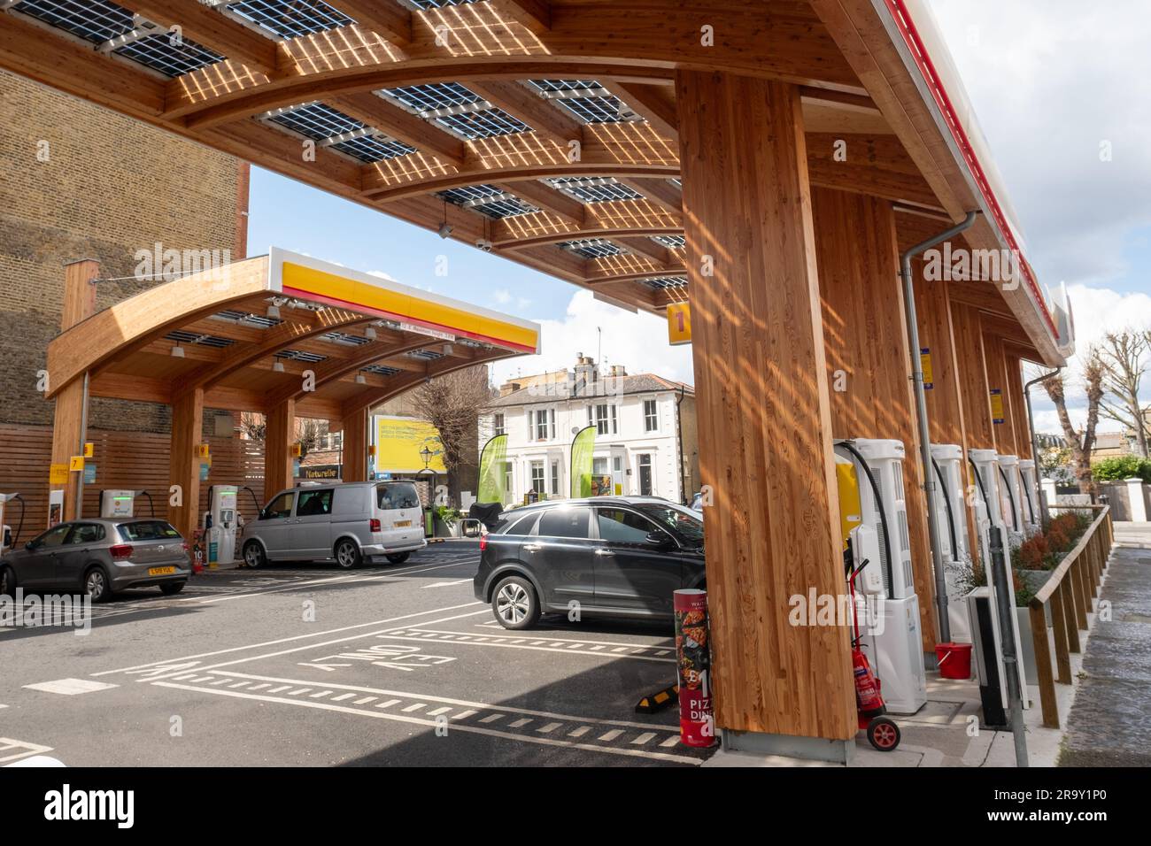 London, April 2023 Shell Recharge electric charge station on Fulham