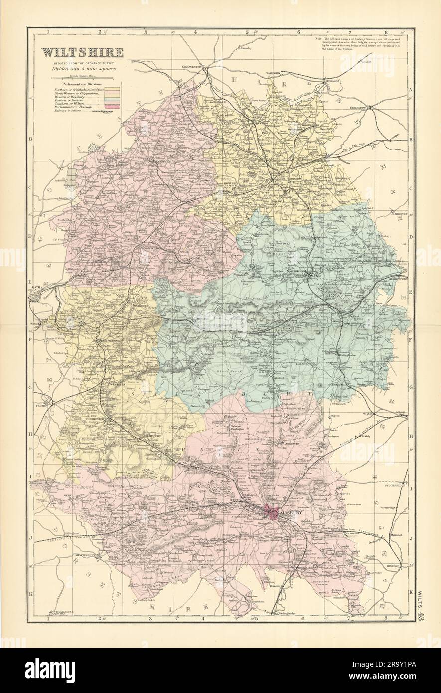 WILTSHIRE antique county map by GW BACON 1891 old plan chart Stock ...