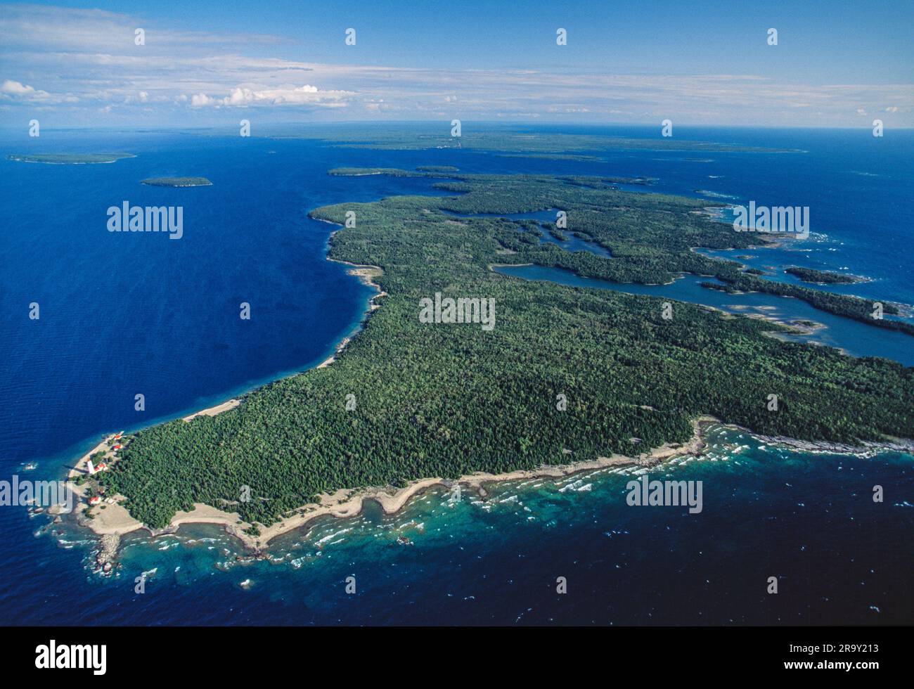 Aerial image of Cove Island Lighthouse, Bruce Peninsula, Ontario ...