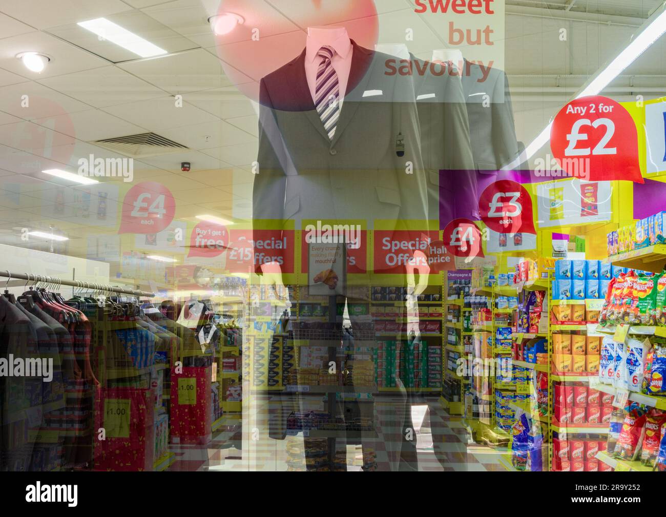 Clothing store and supermarket food offers UK. Composite image Stock Photo