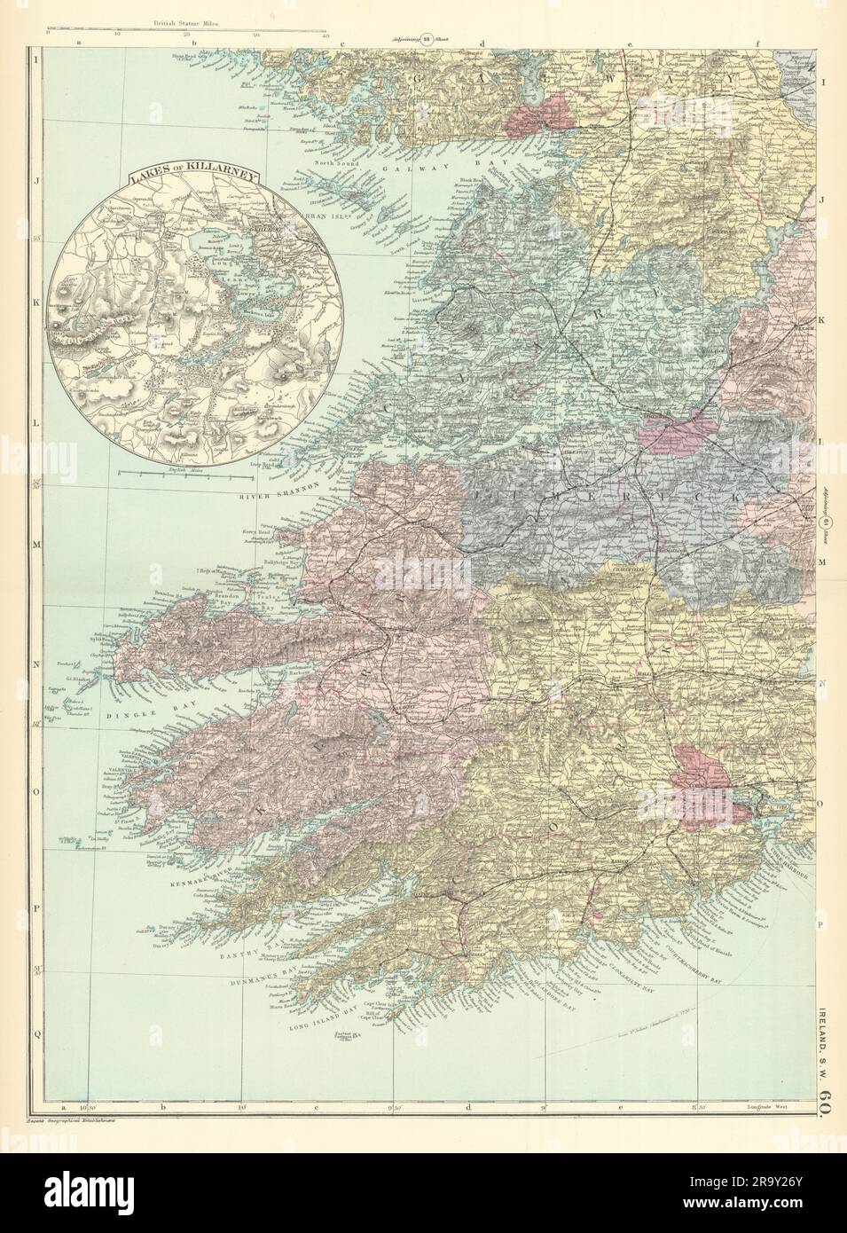 IRELAND (South West) Munster Cork Kerry Clare Limerick GW BACON 1891 old map Stock Photo
