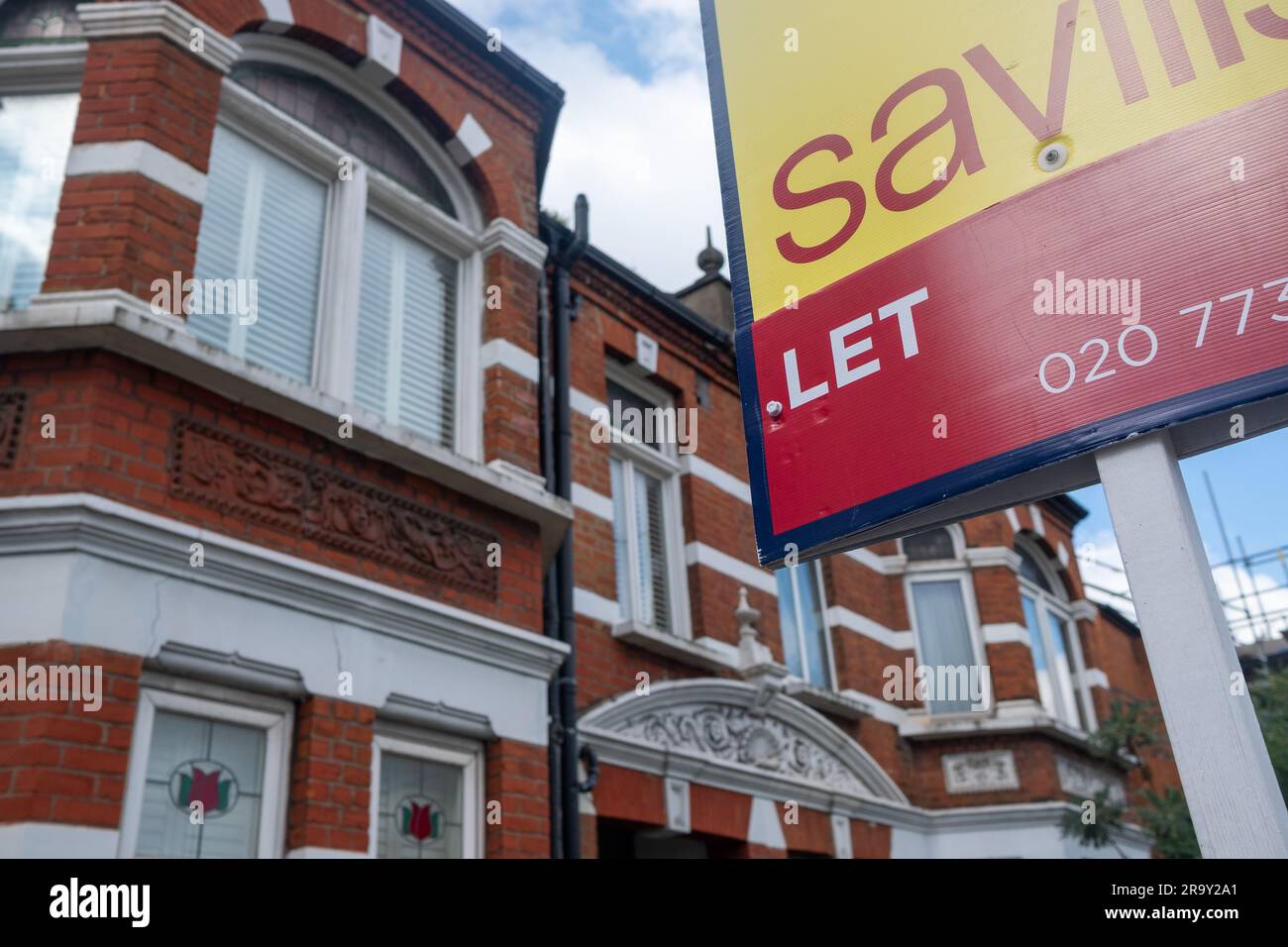 LONDON- APRIL, 2023: Estate agent sign- LET- on Fulham Palace Road in SW6 south west London Stock Photo