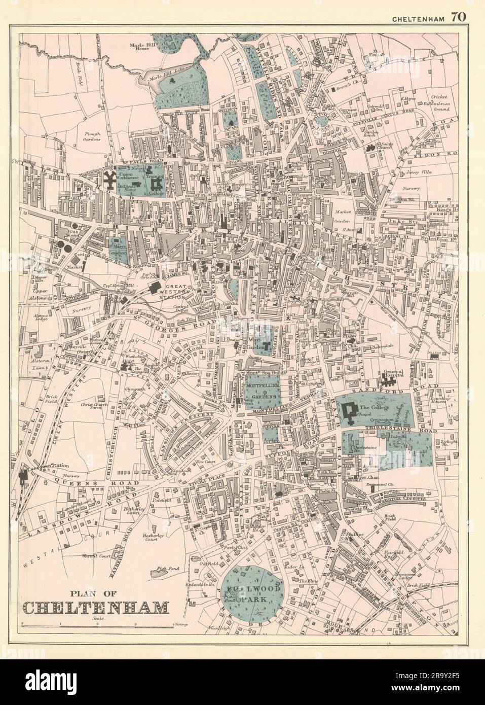 CHELTENHAM Montpellier St. Pauls antique town city plan GW BACON 1891 old map Stock Photo