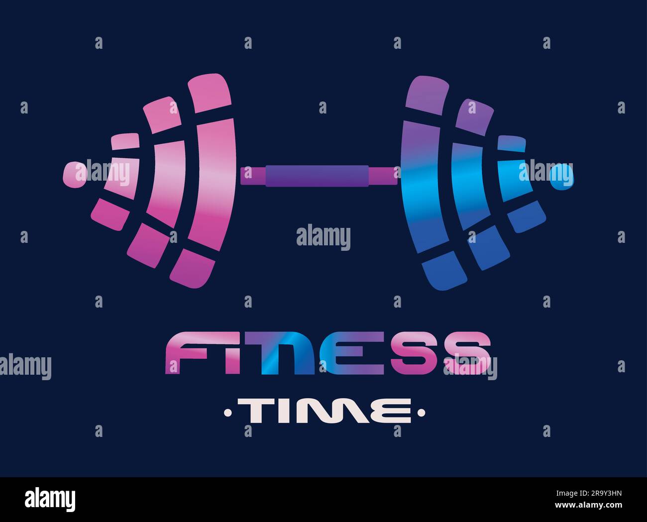 Barbell logo symbol or emblem for fitness gym studio. Weightlifting logo. Personal trainer or sports club. Training club. Vector futuristic design Stock Vector