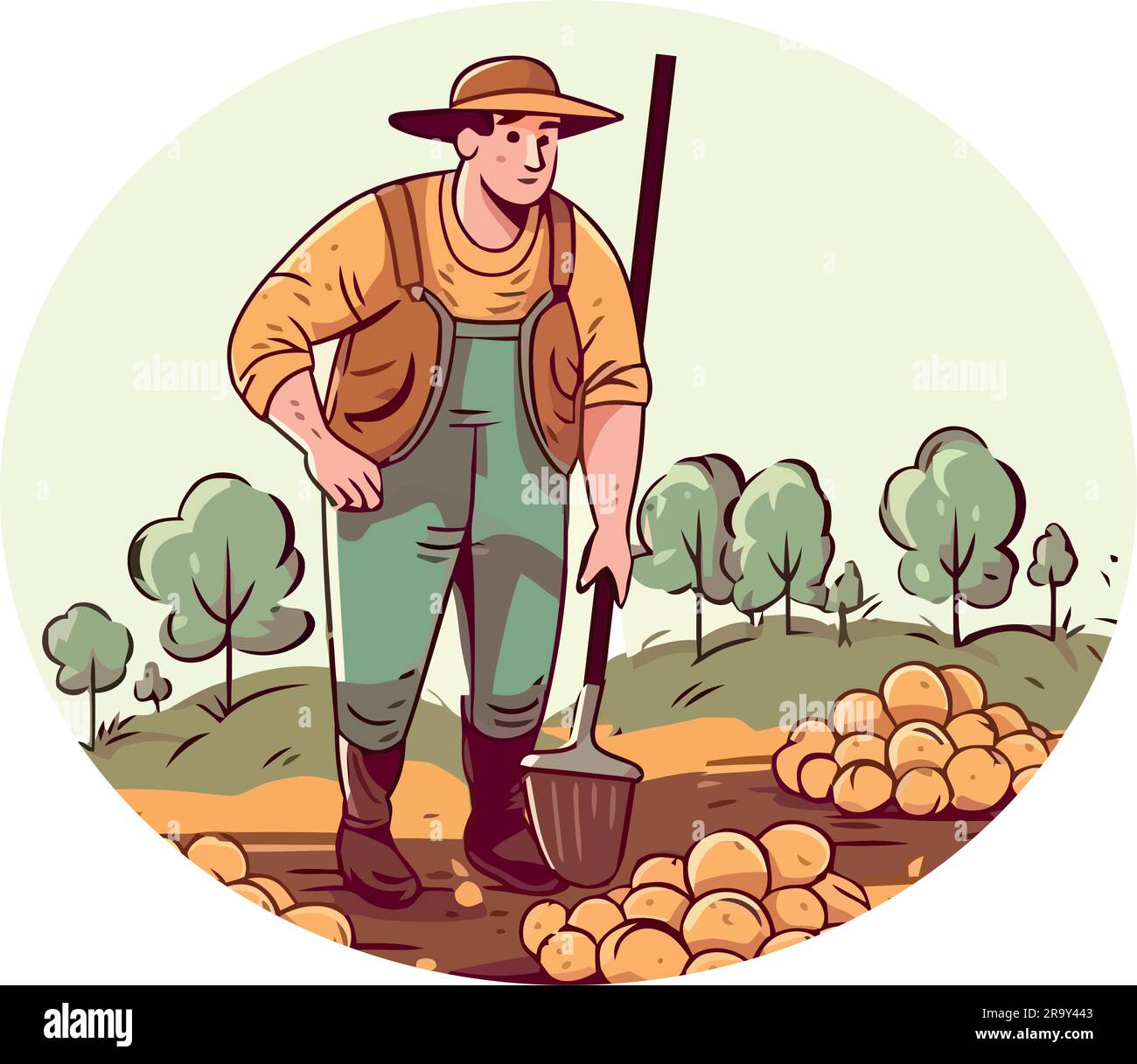 farmer digging lawn, planting vegetables Stock Vector Image & Art - Alamy