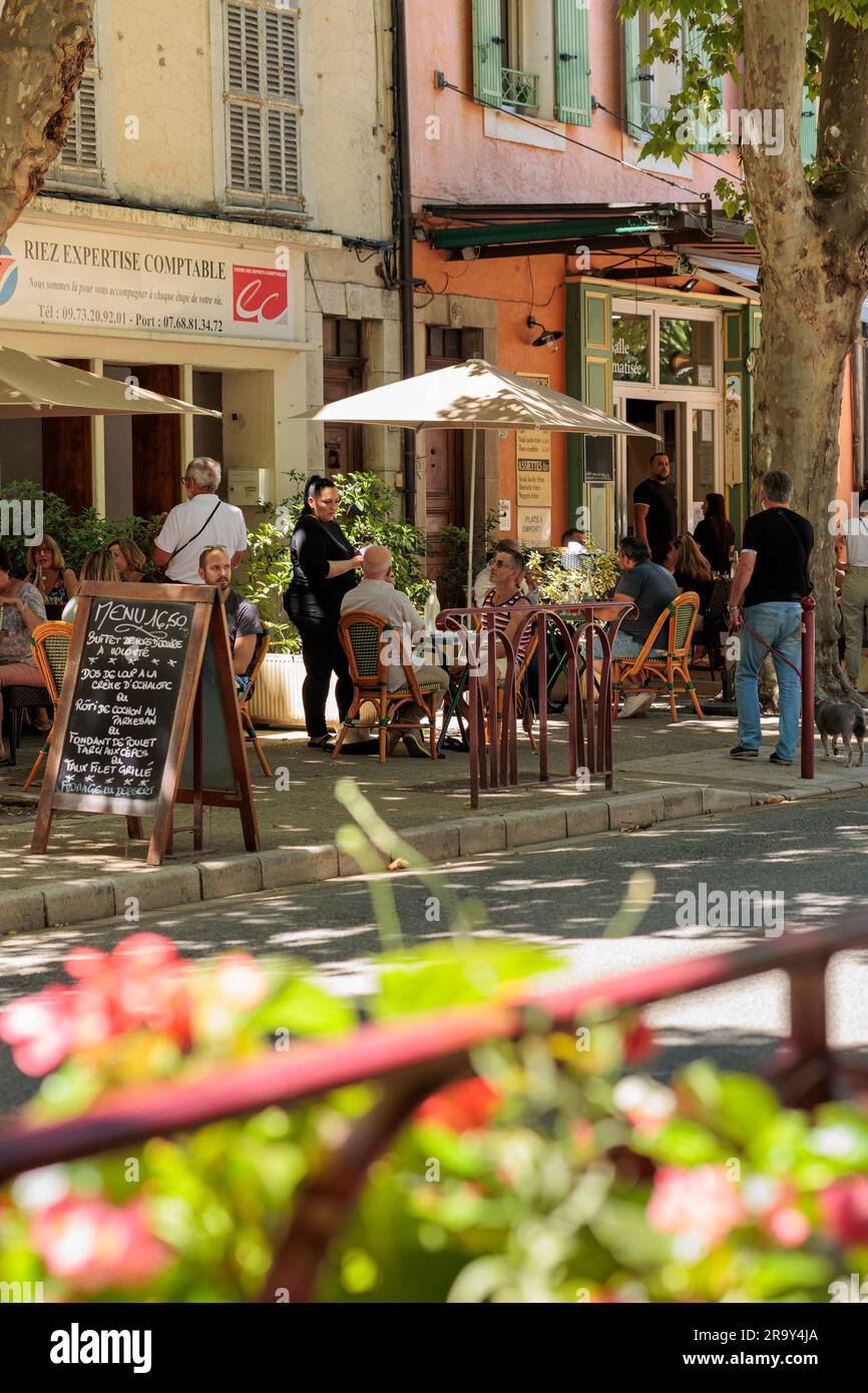 cafe scene in Riez Forcalquier Alpes-de-Haute-Provence Provence-Alpes-Cote d'Azur France Stock Photo