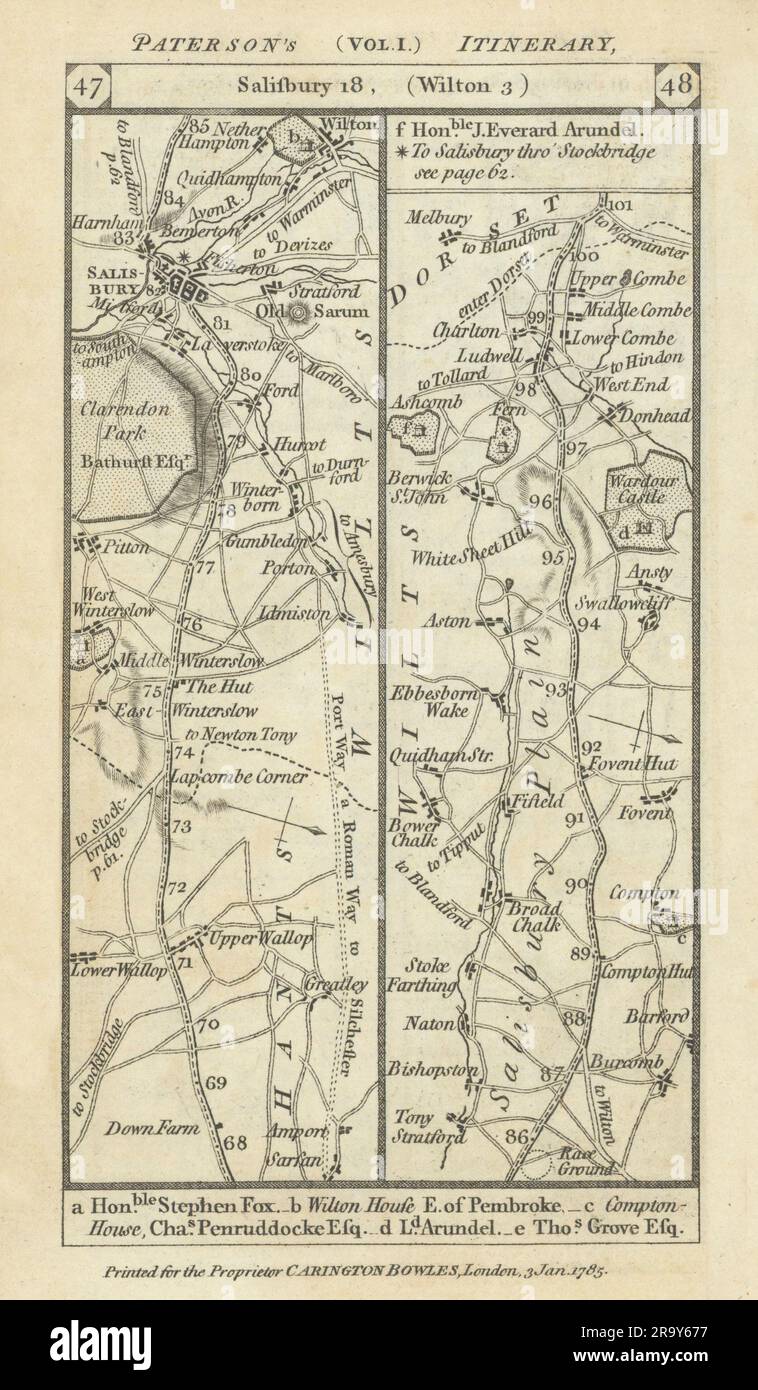 Middle WallopSalisburyBroad ChalkeLudwell road strip map PATERSON