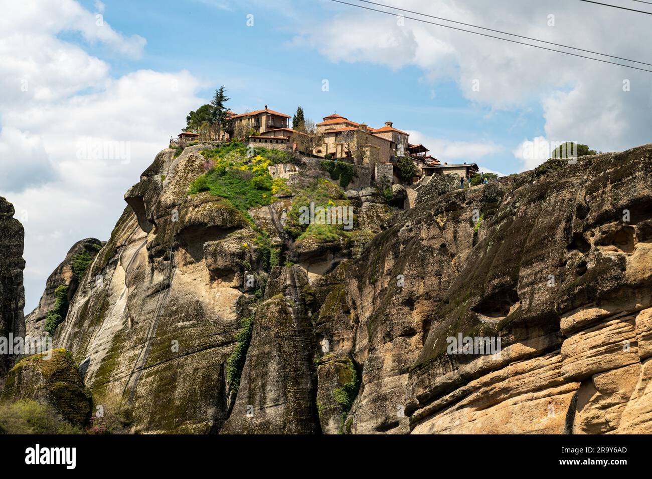 A stunning aerial view of the Meteora monasteries in Kalabaka, Greece ...