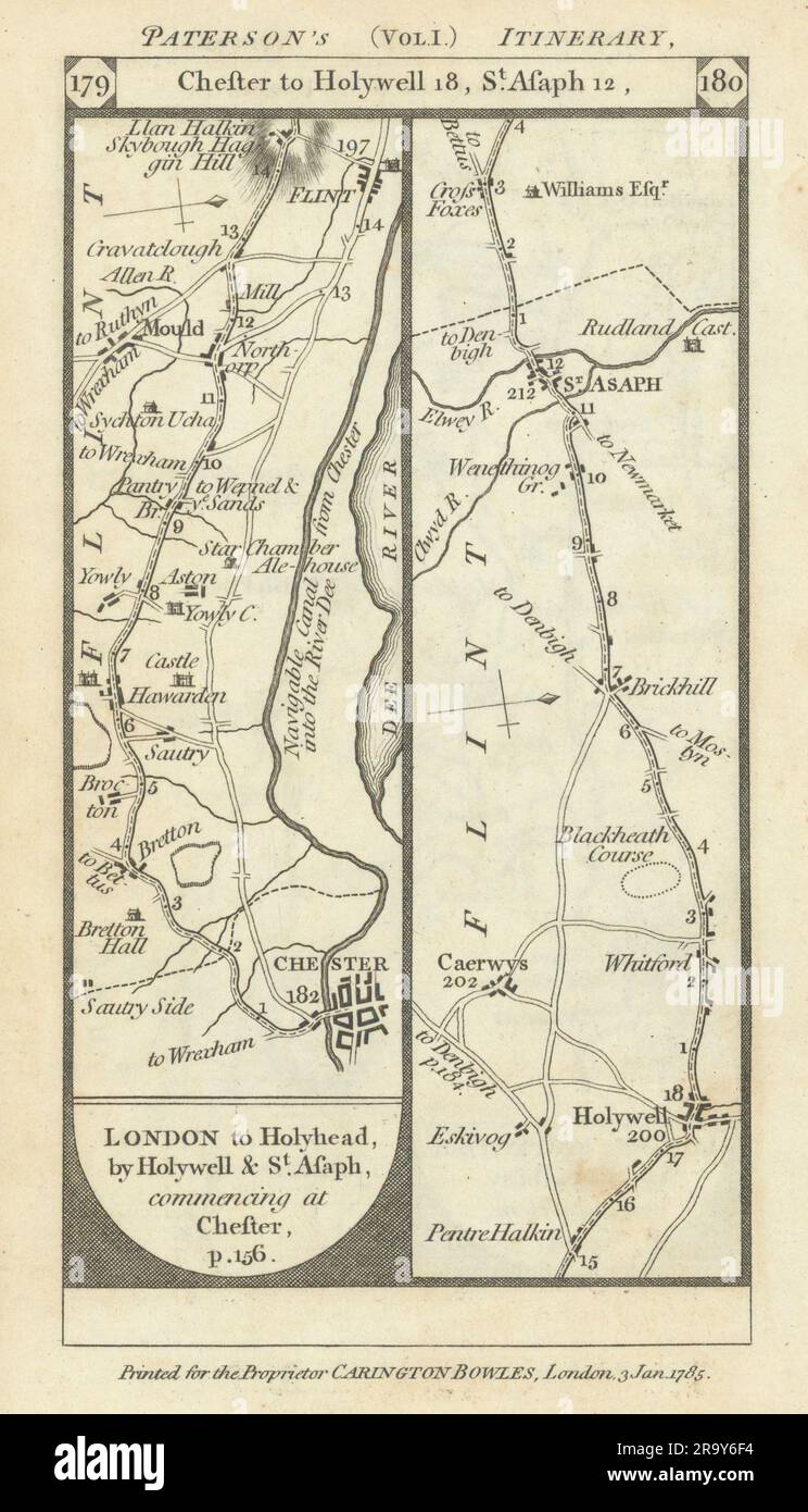 ChesterHawardenMoldFlintHolywellSt. Asaph road strip map PATERSON