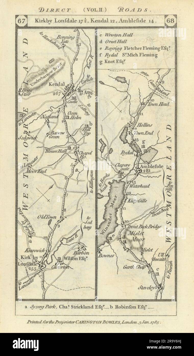 Kirkby LonsdaleKendalWindermereAmbleside road strip map PATERSON