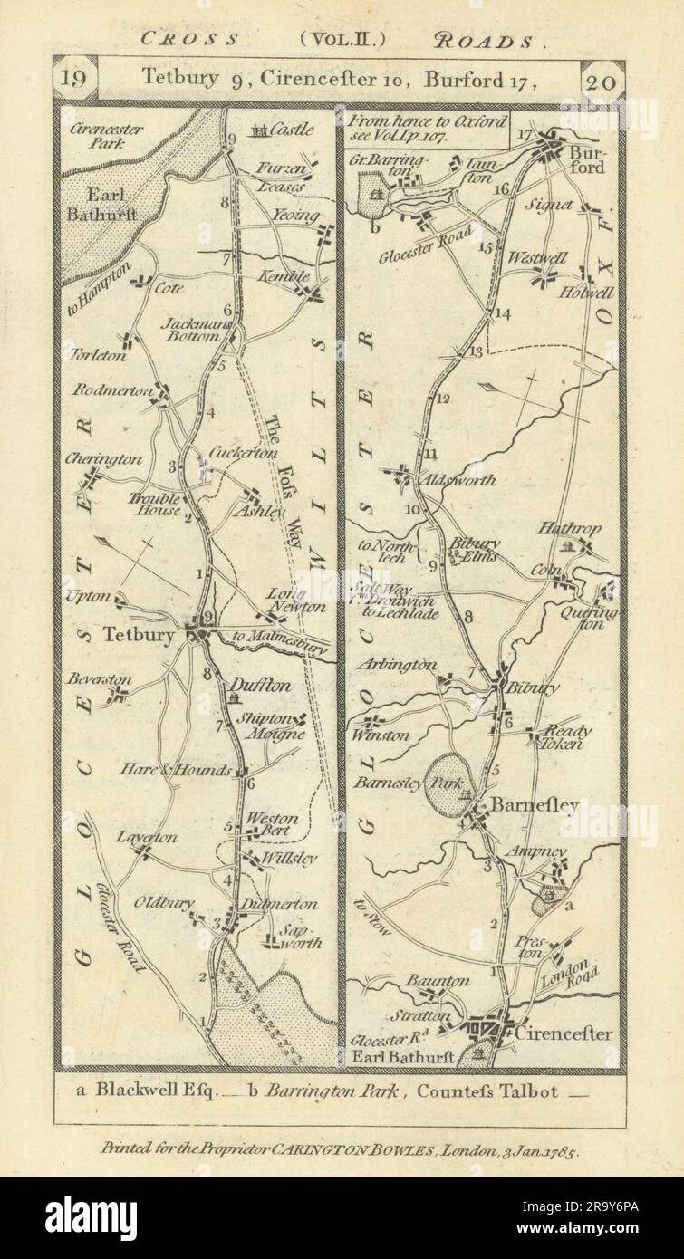 TetburyCirencesterBarnsleyBiburyBurford road strip map PATERSON